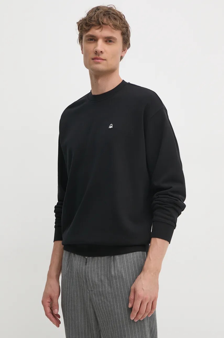 United Colors of Benetton hanorac de bumbac barbati, culoarea negru, neted, 342ZU1093