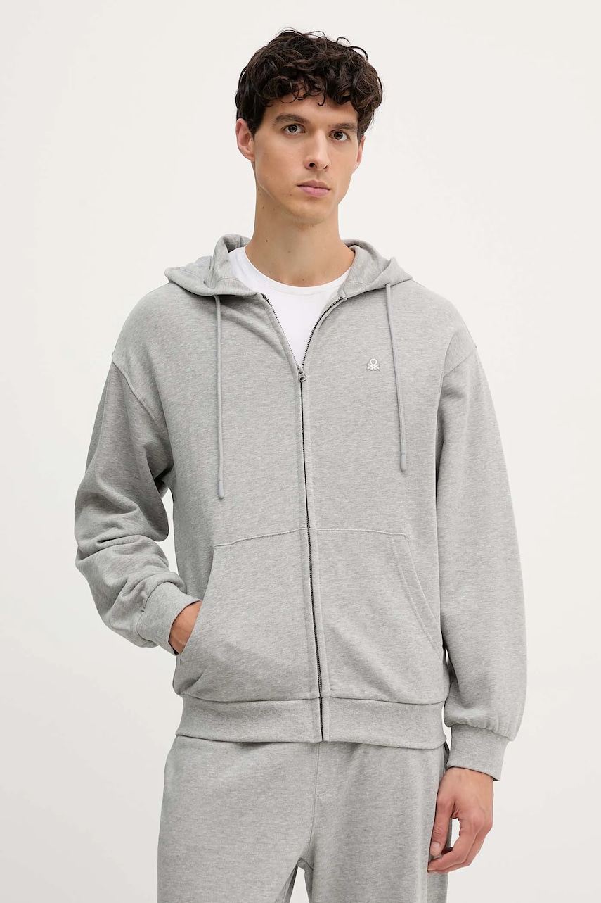 United Colors of Benetton hanorac de bumbac cu gluga, uni, 342ZU500P