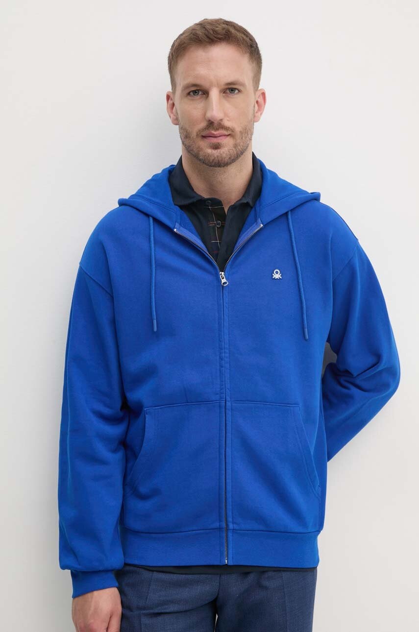 

Памучен суичър United Colors of Benetton в синьо с качулка с изчистен дизайн 342ZU500P, Син