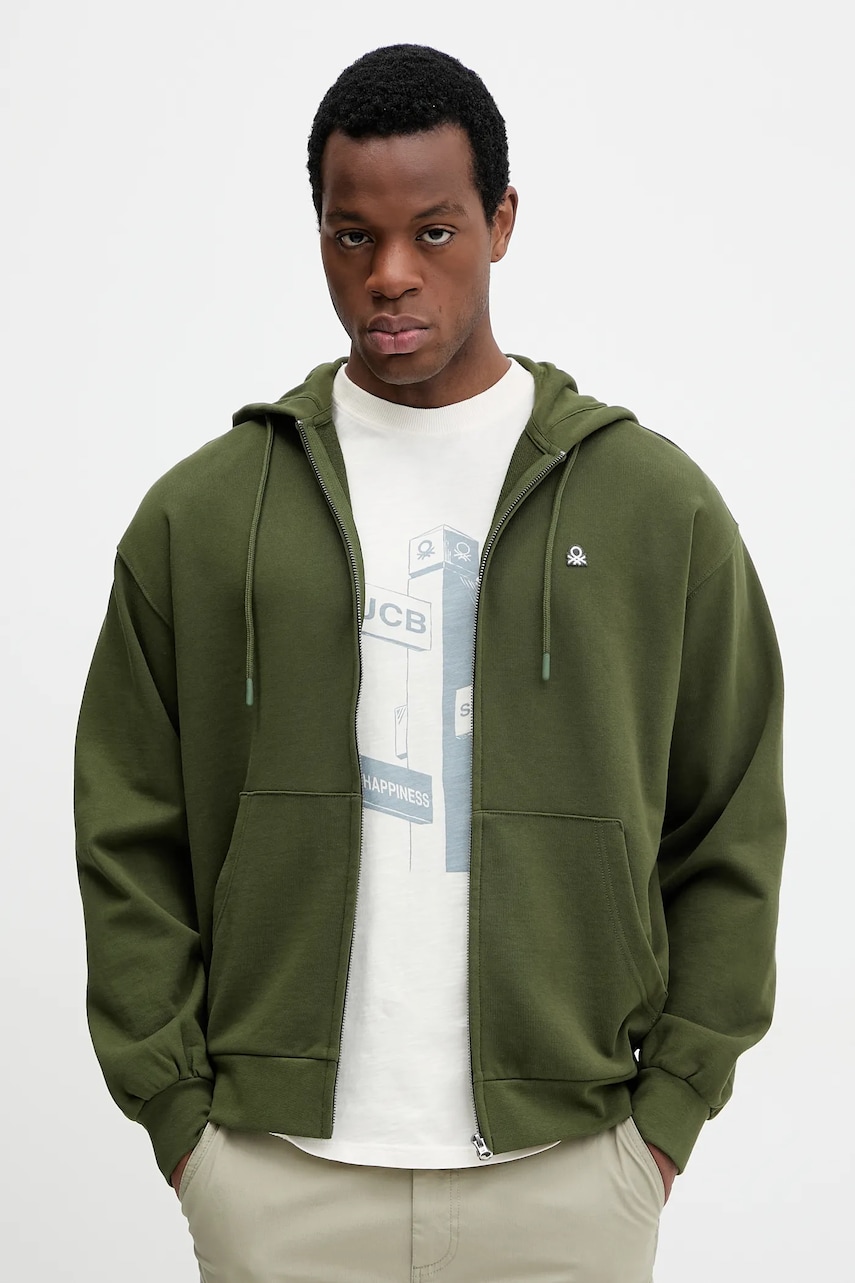 United Colors of Benetton hanorac de bumbac bărbați, cu glugă, uni, 342ZU500P