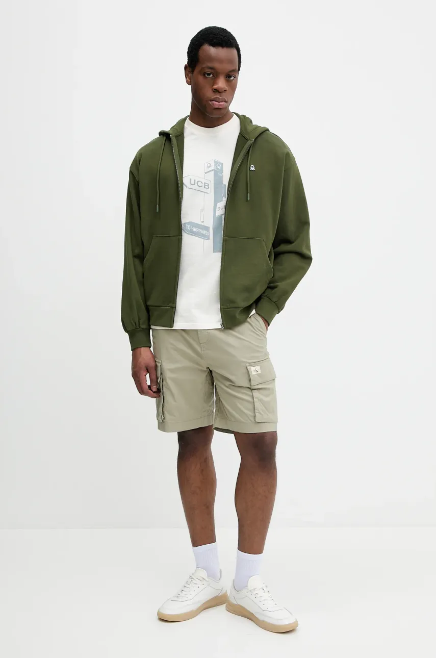 Хлопковая кофта United Colors of Benetton мужская с капюшоном однотонная 342ZU500P Хлопковая кофта United Colors of Benetton мужская с капюшоном однотонная 342ZU500P