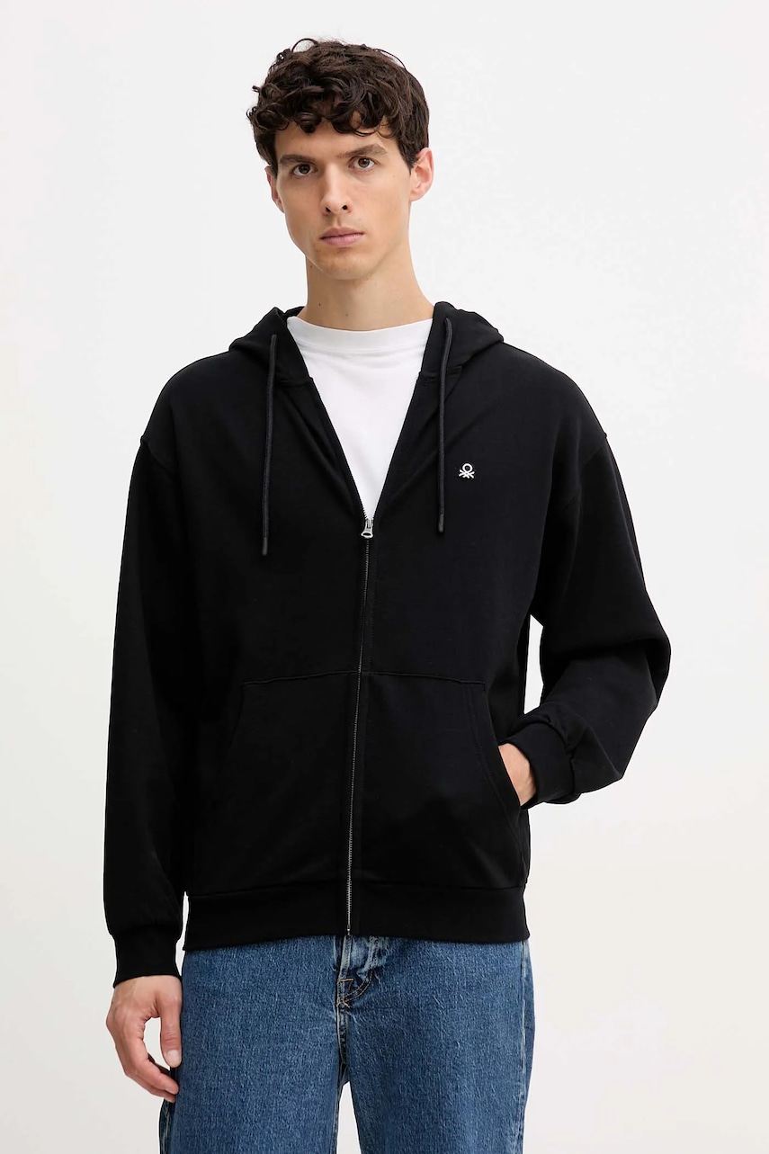 United Colors of Benetton hanorac de bumbac cu gluga, uni, 342ZU500P