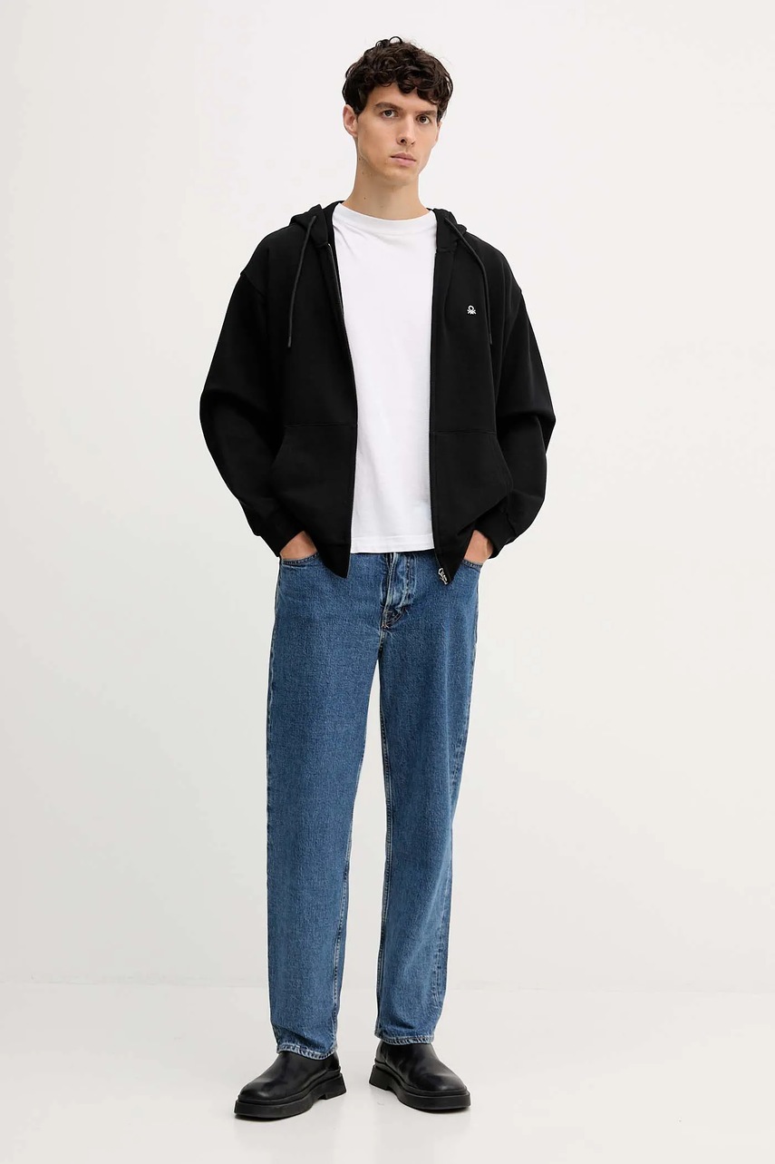 Хлопковая кофта United Colors of Benetton с капюшоном однотонная 342ZU500P