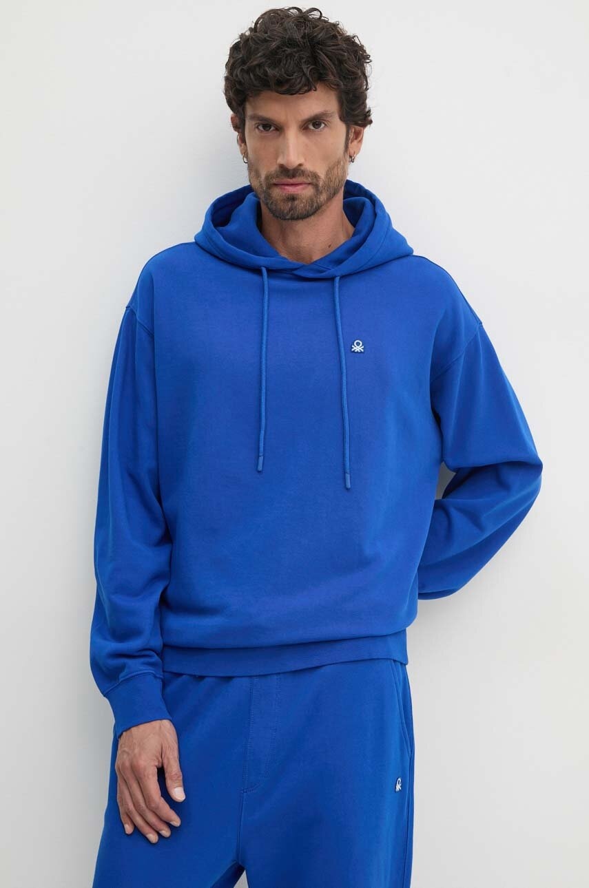 United Colors of Benetton hanorac de bumbac barbati, cu glugă, neted, 342ZU201K