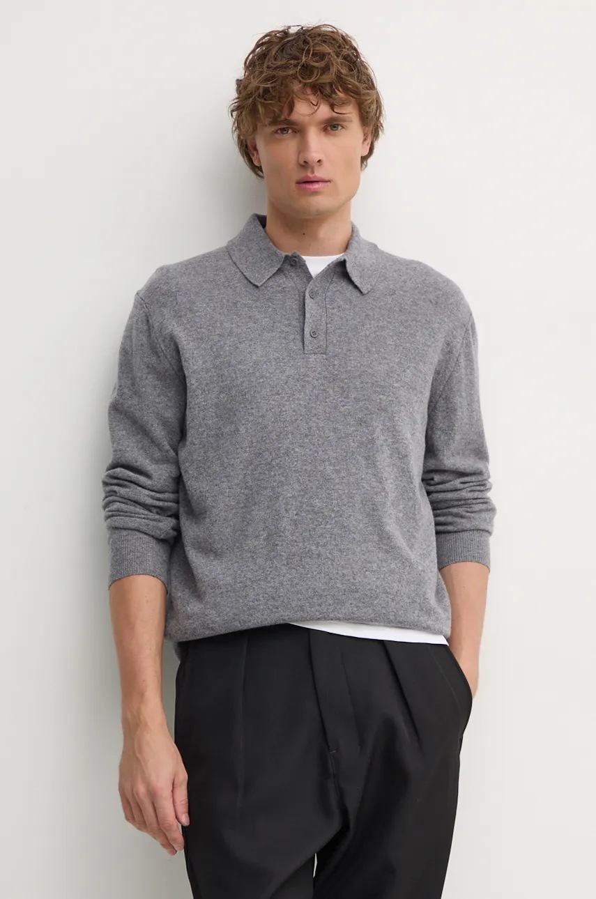 

Вълнен пуловер United Colors of Benetton мъжки в сиво от лека материя 1002U301C, Сив