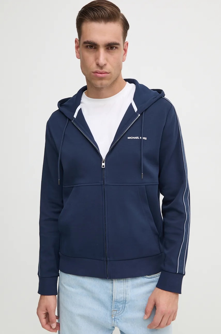 Levně Mikina Michael Kors pánská, tmavomodrá barva, s kapucí, s aplikací, CT4524K5MF