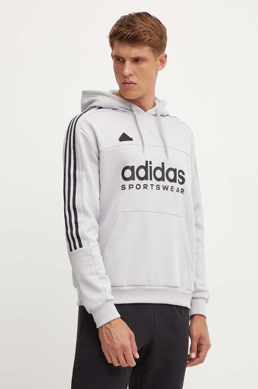 adidas bluza Tiro barbati, culoarea gri, cu gluga, cu imprimeu, IW5939