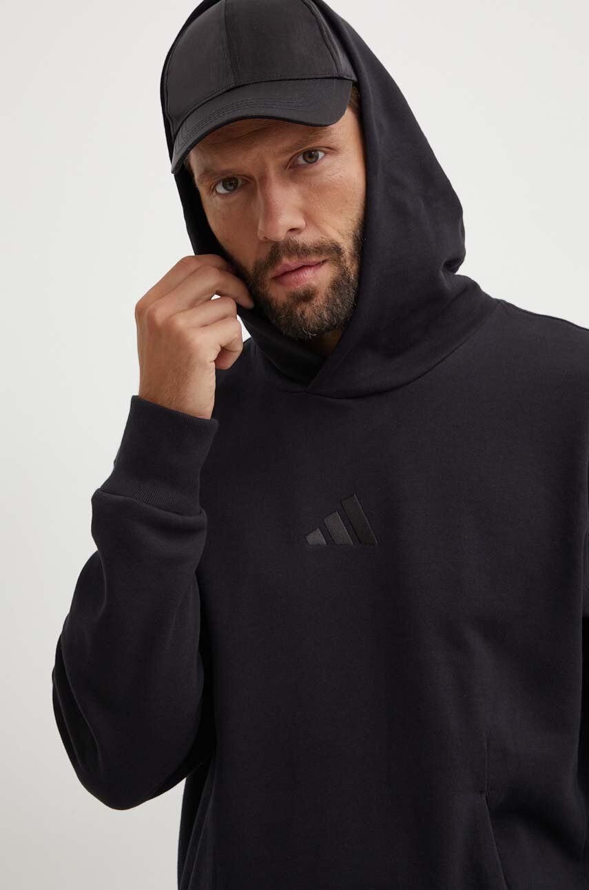 Bombažen Pulover Adidas All SZN Moški, črna Barva, S Kapuco, IX1248