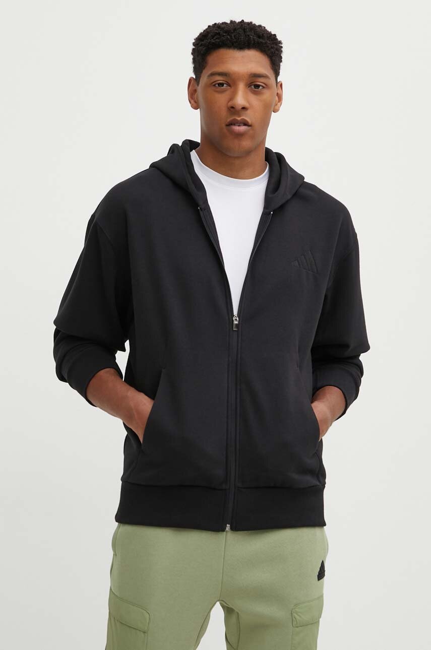 adidas bluză ALL SZN bărbați, culoarea negru, cu glugă, cu imprimeu, IX1249 adidas bluză ALL SZN bărbați, culoarea negru, cu glugă, cu imprimeu, IX1249