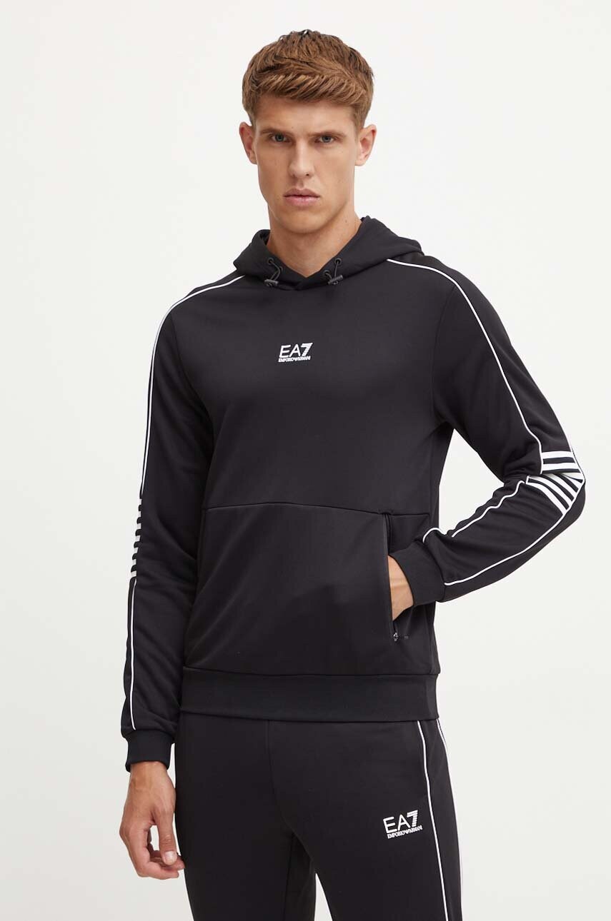 EA7 Emporio Armani bluza barbati, culoarea negru, cu gluga, cu imprimeu, PJ16Z.6DPM06