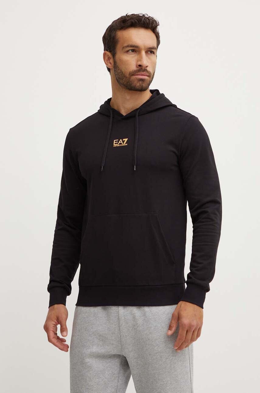 EA7 Emporio Armani hanorac de bumbac barbati, culoarea negru, cu gluga, neted, PJVRZ.8NPM32