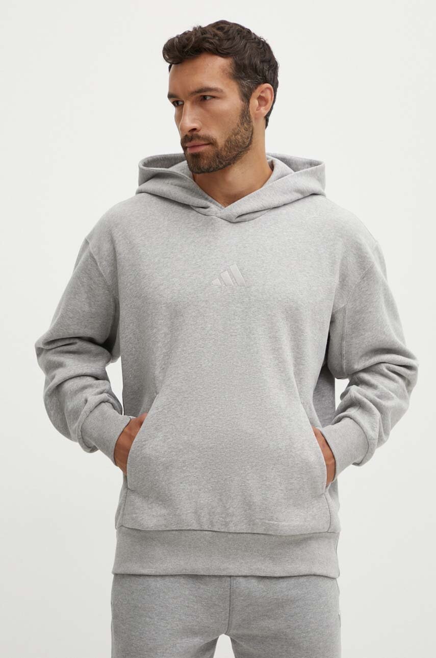 adidas bluza All SZN barbati, culoarea gri, cu glugă, melanj, IY4123