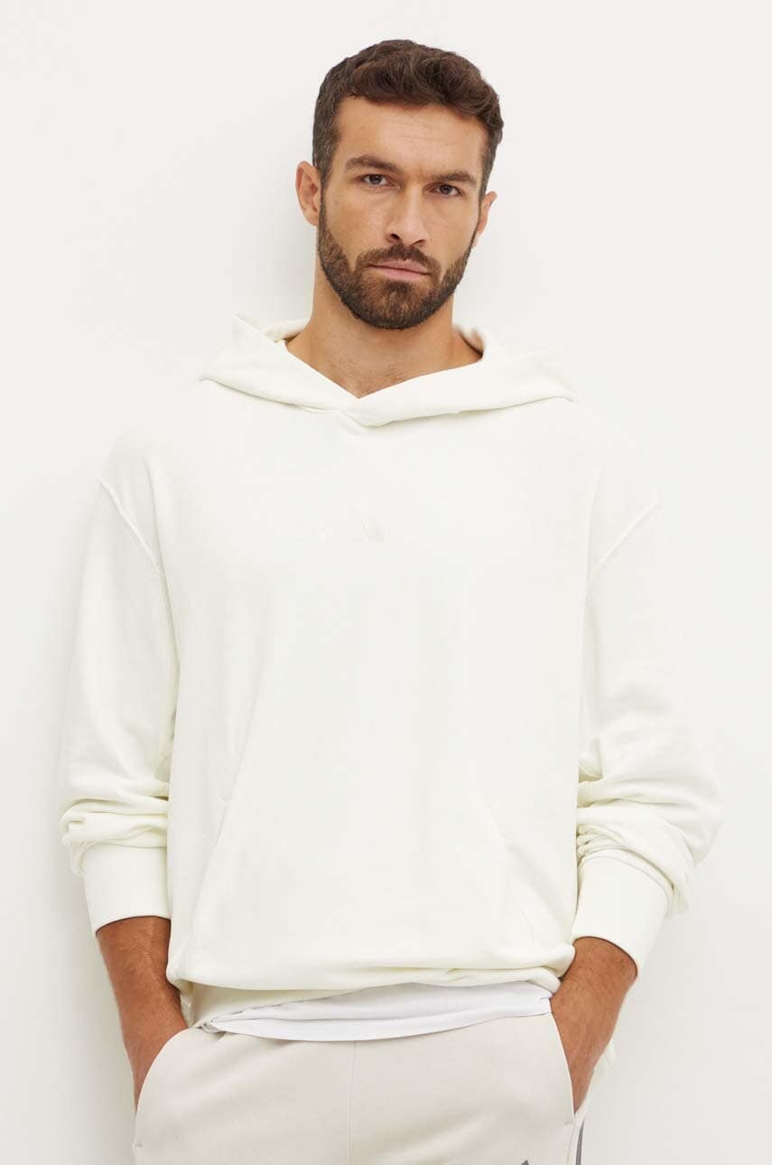 adidas hanorac de bumbac All SZN barbati, culoarea bej, cu glugă, cu imprimeu, IY4154 adidas hanorac de bumbac All SZN barbati, culoarea bej, cu glugă, cu imprimeu, IY4154