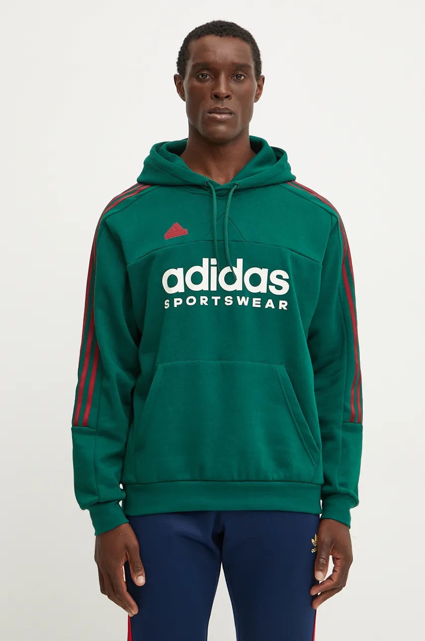 adidas bluza Tiro barbati, culoarea verde, cu glugă, cu imprimeu, IY4521 adidas bluza Tiro barbati, culoarea verde, cu glugă, cu imprimeu, IY4521