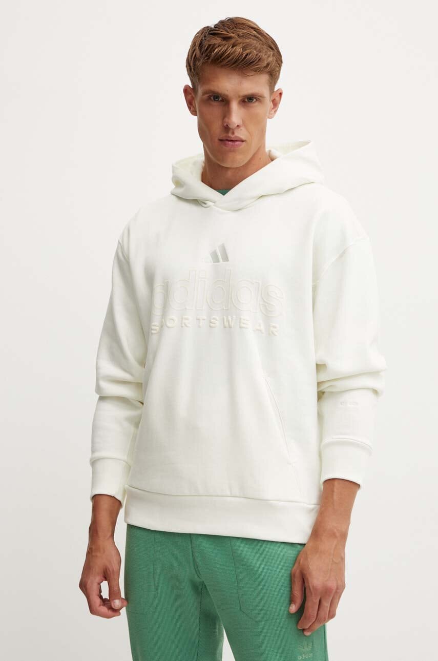 adidas bluza All SZN barbati, culoarea alb, cu glugă, cu imprimeu, IY6594