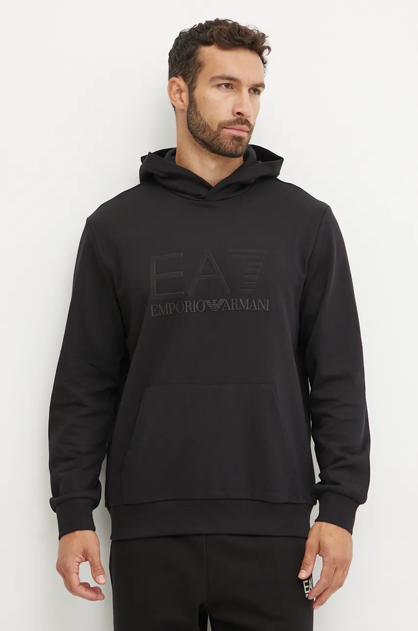 

Памучен суичър EA7 Emporio Armani в черно с качулка с апликация PJUAZ.6DPM22, Черен