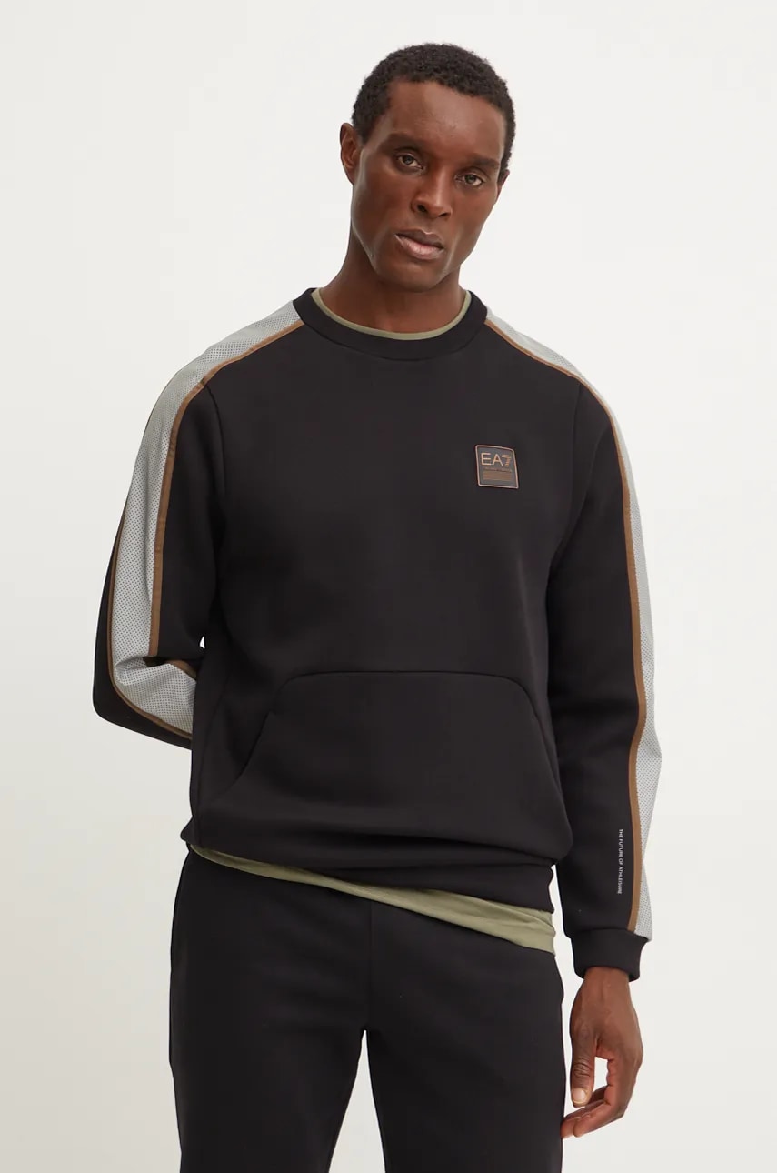 Levně Mikina EA7 Emporio Armani pánská, černá barva, s aplikací, PJODZ.6DPM36