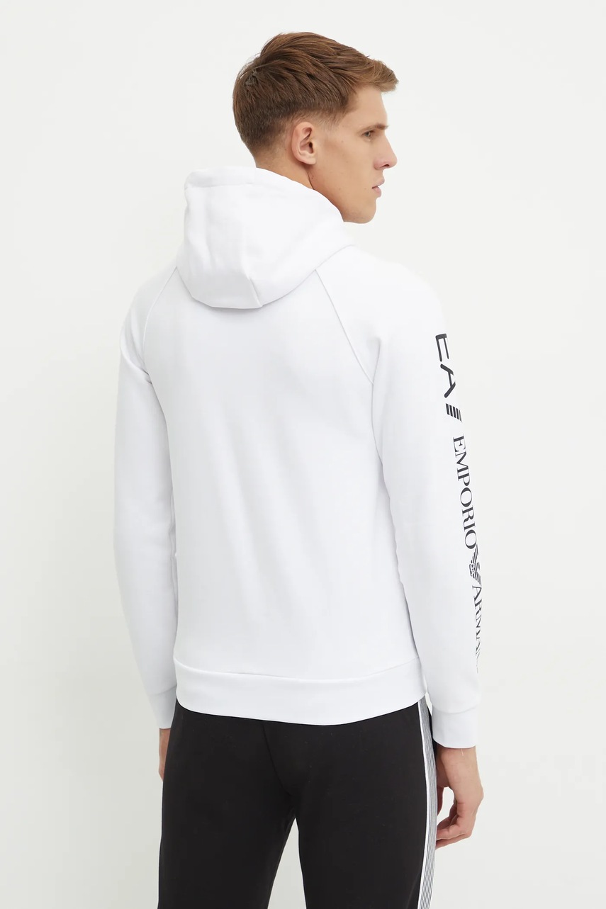 Кофта EA7 Emporio Armani чоловіча колір білий з капюшоном з принтом PJ07Z.8NPM22 