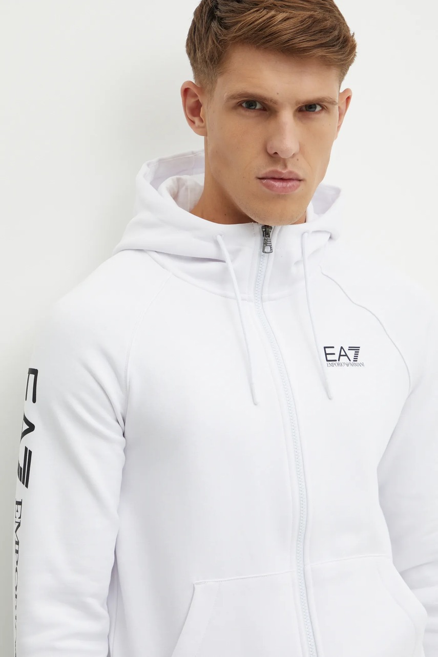 Кофта EA7 Emporio Armani чоловіча колір білий з капюшоном з принтом PJ07Z.8NPM22 
