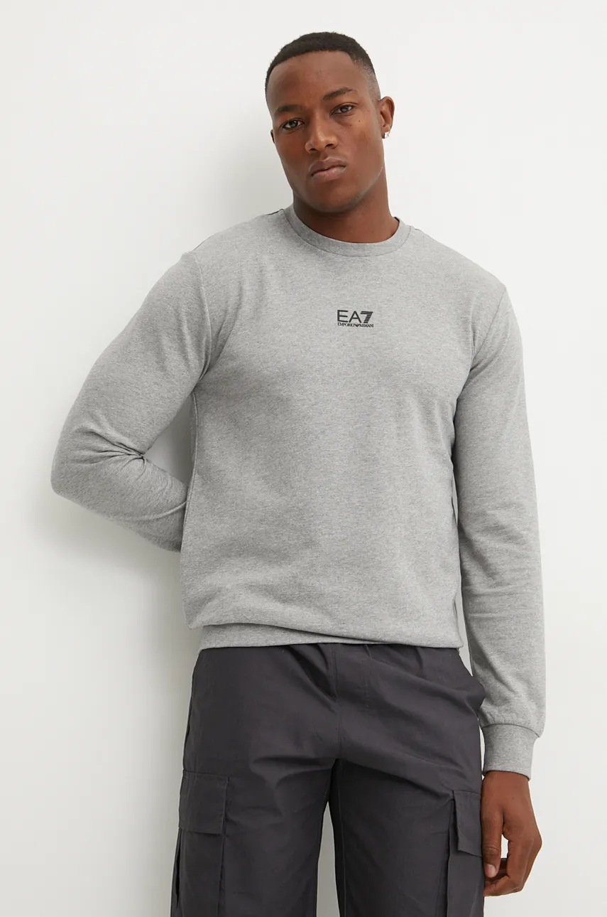 

Памучен суичър EA7 Emporio Armani в сиво с меланжов десен PJVRZ.8NPM30, Сив