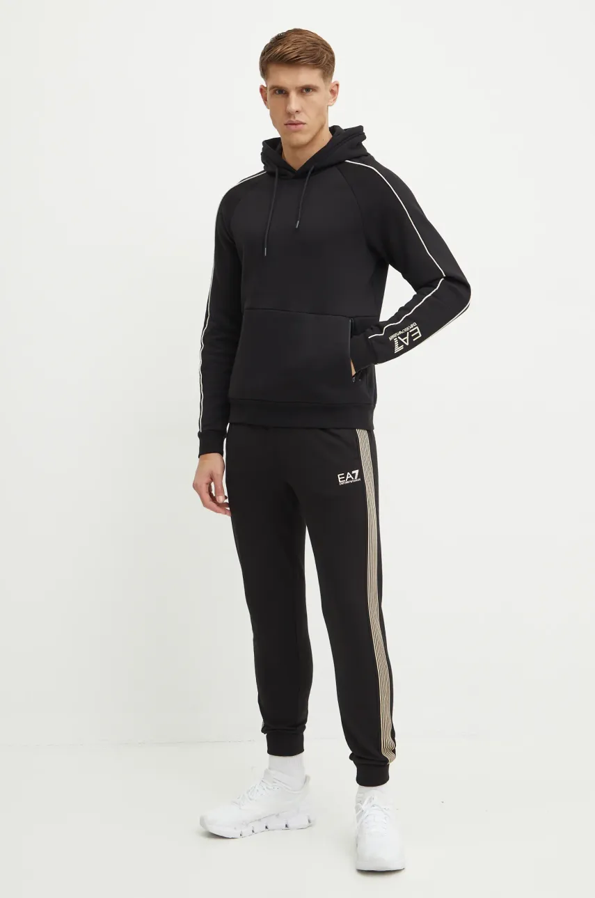 Хлопковая кофта EA7 Emporio Armani мужская цвет чёрный с капюшоном однотонная PJZJZ.6DPM21 Хлопковая кофта EA7 Emporio Armani мужская цвет чёрный с капюшоном однотонная PJZJZ.6DPM21