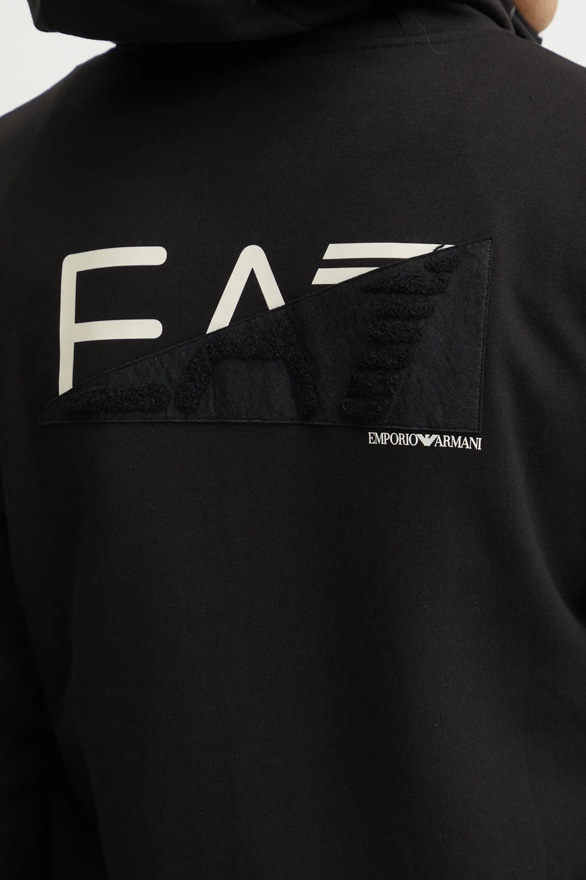 Бавовняна кофта EA7 Emporio Armani чоловіча колір чорний з капюшоном з аплікацією AF11971.7M000001 