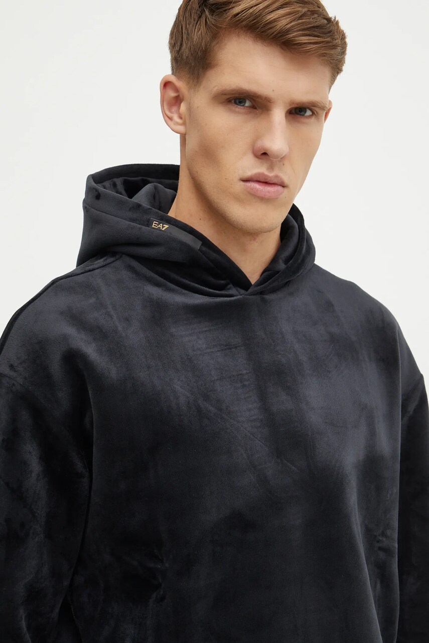 EA7 Emporio Armani bluza barbati, culoarea negru, cu glugă, neted, AF10345.7M000031
