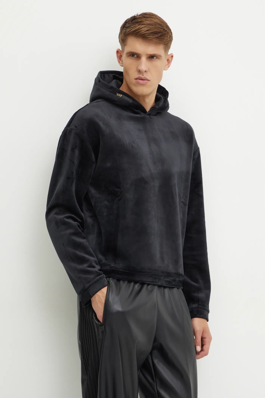 Кофта EA7 Emporio Armani чоловіча колір чорний з капюшоном однотонна AF10345.7M000031 