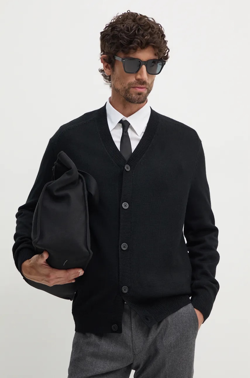 Armani Exchange cardigan din amestec de lana culoarea negru, 6DZE1G ZM1LZ