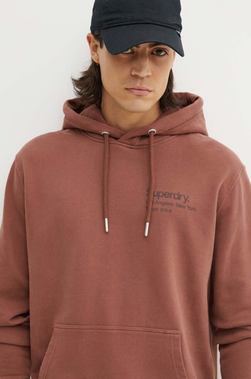 Superdry hanorac de bumbac barbati, culoarea maro, cu glugă, modelator, M2013723A-4PZ
