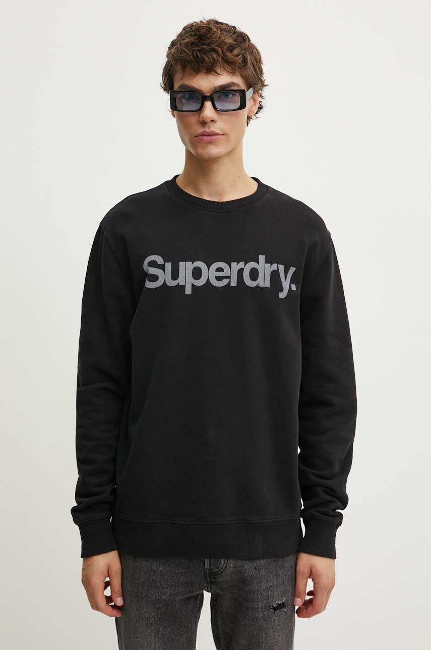 Superdry hanorac de bumbac barbati, culoarea negru, cu imprimeu, M2013738A-02A Superdry hanorac de bumbac barbati, culoarea negru, cu imprimeu, M2013738A-02A