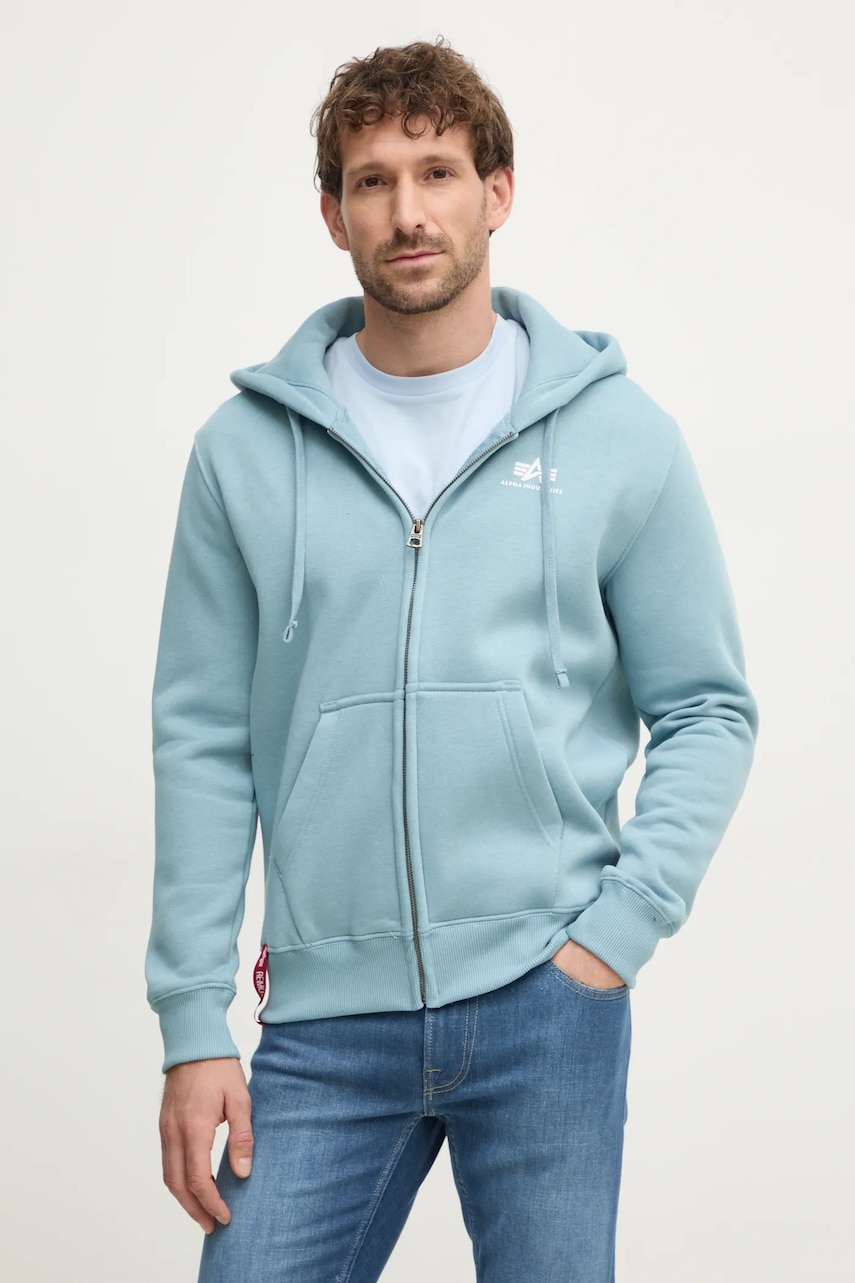 Alpha Industries bluza barbati, culoarea gri, cu glugă, cu imprimeu, 118342 Alpha Industries bluza barbati, culoarea gri, cu glugă, cu imprimeu, 118342