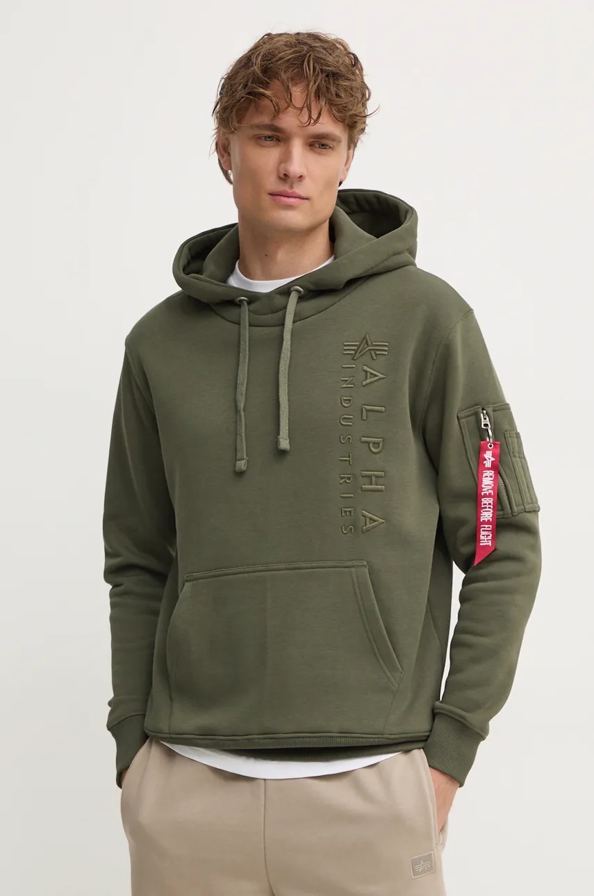 

Суичър Alpha Industries в зелено с качулка с апликация 138333, Зелен