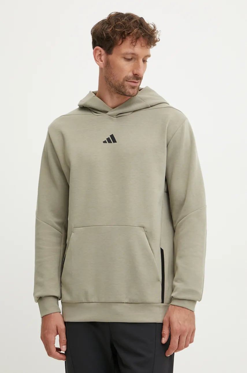adidas Performance hanorac de antrenament Designed for Training culoarea verde, cu glugă, neted, JE6690 adidas Performance hanorac de antrenament Designed for Training culoarea verde, cu glugă, neted, JE6690
