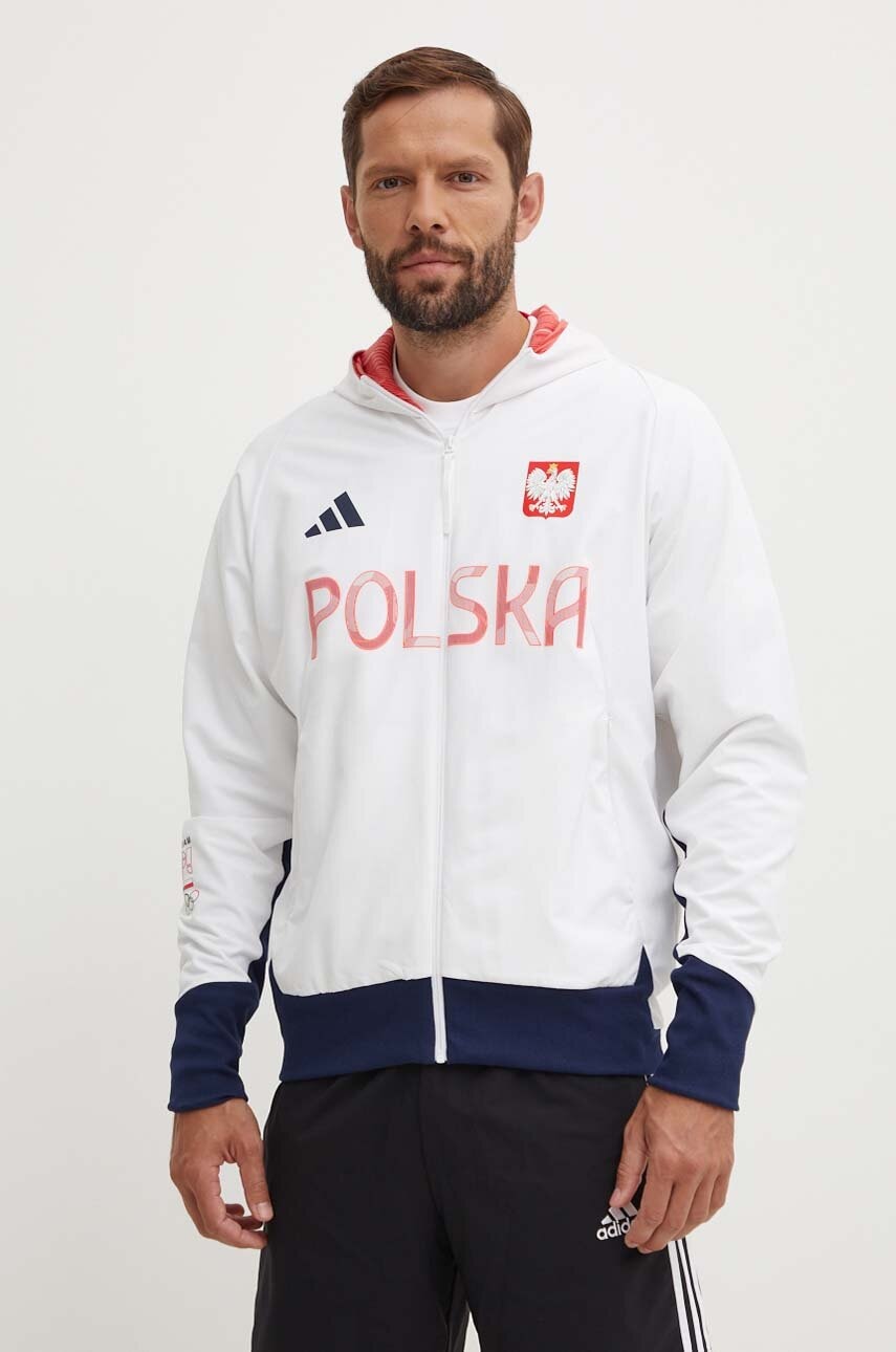 adidas Performance geaca Polska barbati, culoarea alb, de tranzitie, JF6676 adidas Performance geaca Polska barbati, culoarea alb, de tranzitie, JF6676