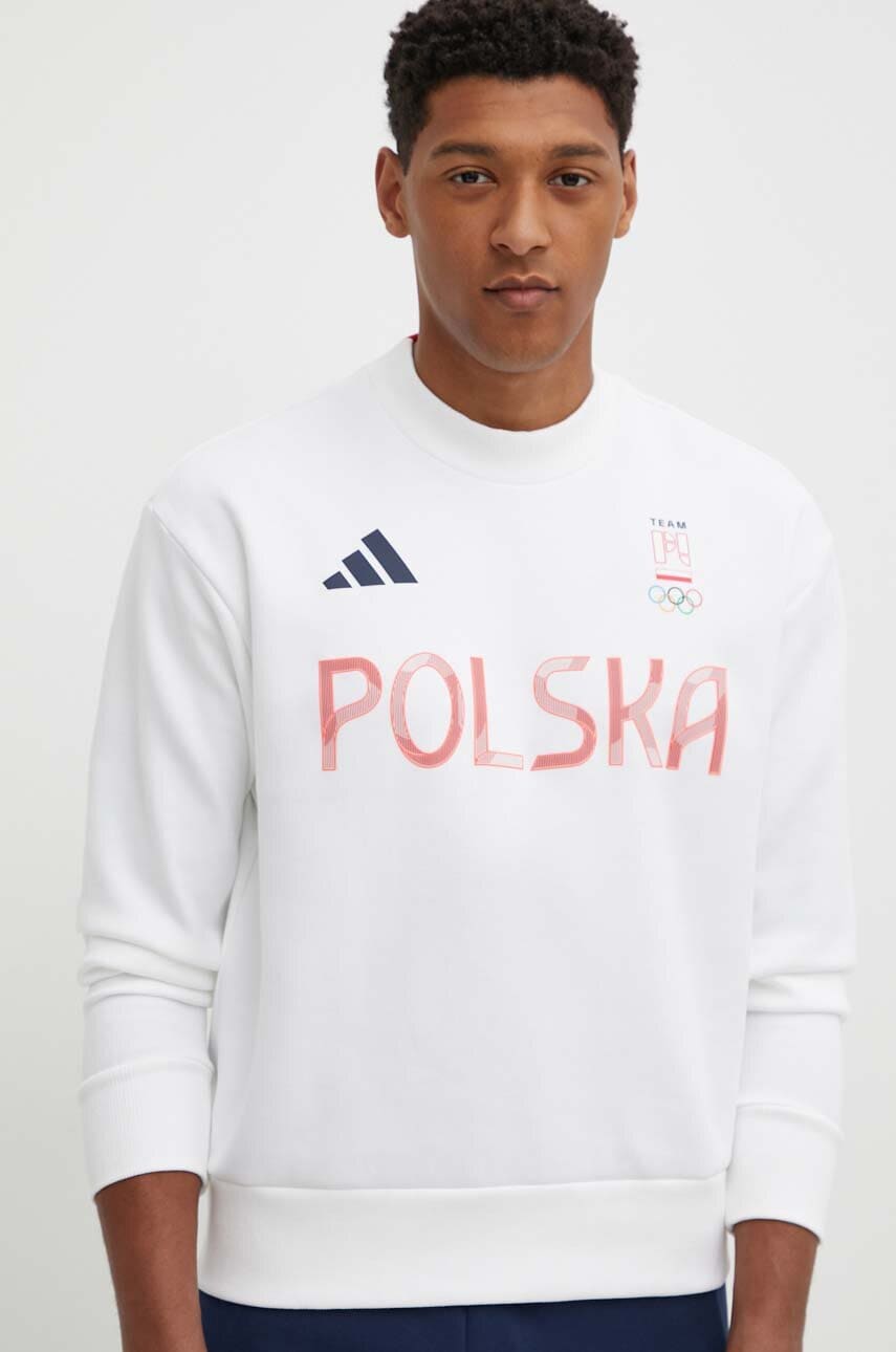 adidas Performance bluză trening Polska culoarea alb, cu imprimeu, JF6688