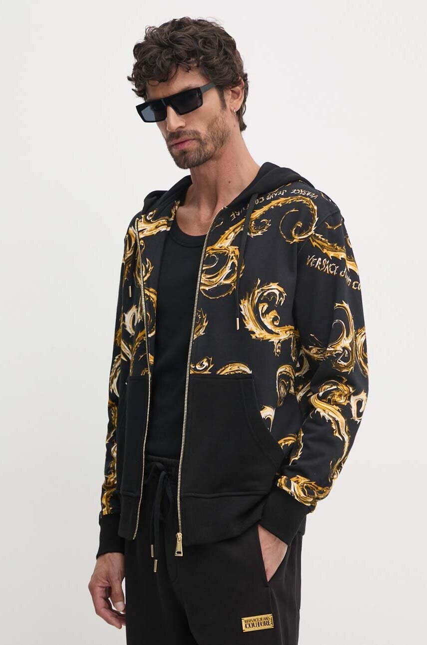 Levně Bavlněná mikina Versace Jeans Couture pánská, černá barva, s kapucí, vzorovaná, 77GAI3Z1 FS161