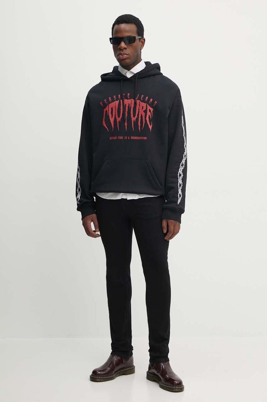 Βαμβακερή μπλούζα Versace Jeans Couture χρώμα: μαύρο, με κουκούλα, 77GAIE00 CF02E φωτογραφία