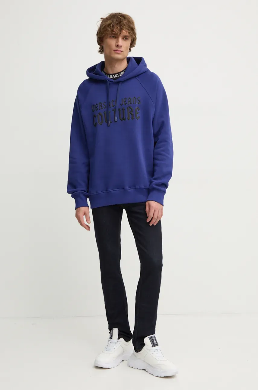 Хлопковая кофта Versace Jeans Couture мужская цвет синий с капюшоном с принтом 77GAIL02 CF02L Хлопковая кофта Versace Jeans Couture мужская цвет синий с капюшоном с принтом 77GAIL02 CF02L