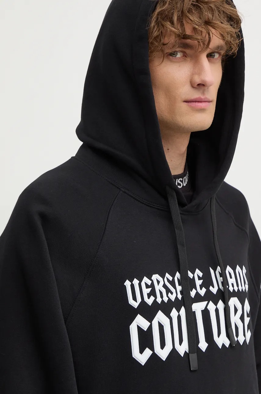 Бавовняна кофта Versace Jeans Couture чоловіча колір чорний з капюшоном з принтом 77GAIL02 CF02L 