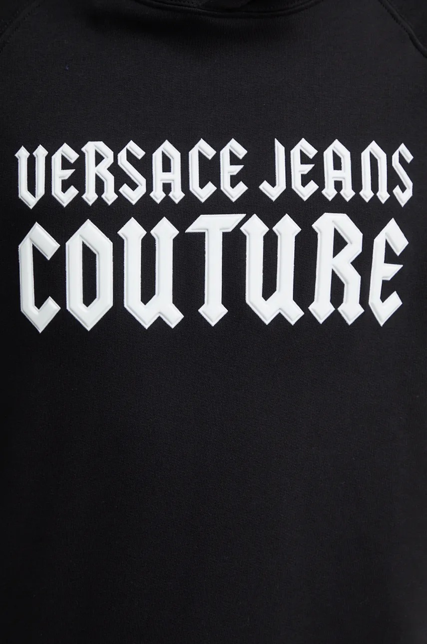 Бавовняна кофта Versace Jeans Couture чоловіча колір чорний з капюшоном з принтом 77GAIL02 CF02L 