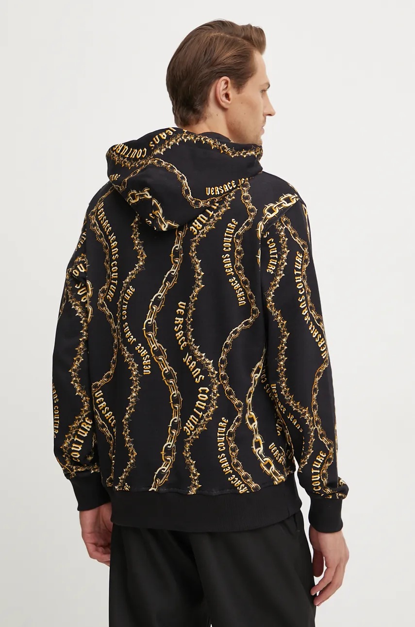Бавовняна кофта Versace Jeans Couture чоловіча колір чорний з капюшоном візерунок 77GAI3H0 FS160 