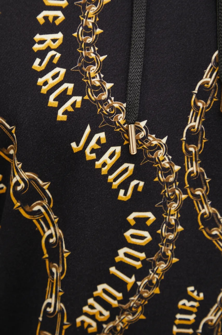 Бавовняна кофта Versace Jeans Couture чоловіча колір чорний з капюшоном візерунок 77GAI3H0 FS160 