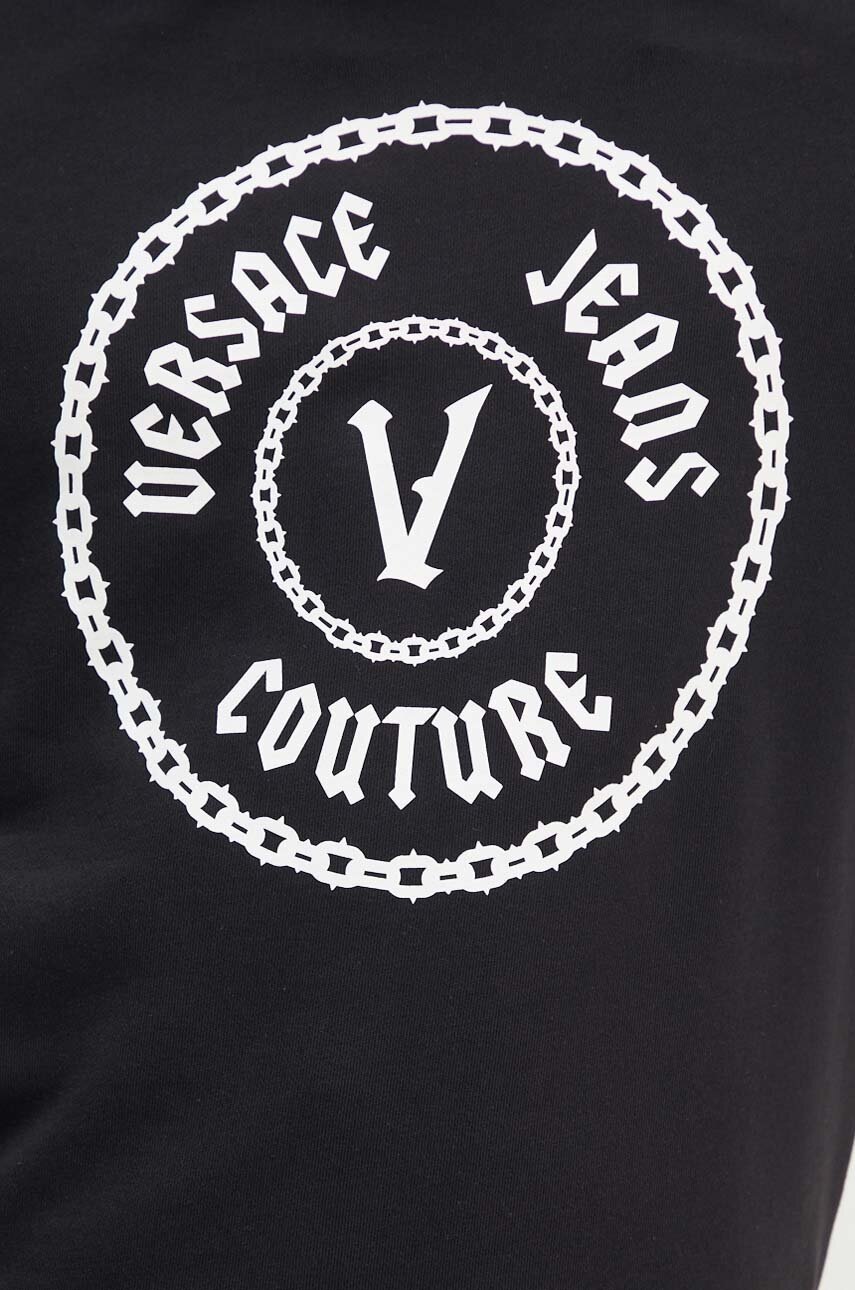 Бавовняна кофта Versace Jeans Couture чоловіча колір чорний з капюшоном з принтом 77GAIT03 CF00T 