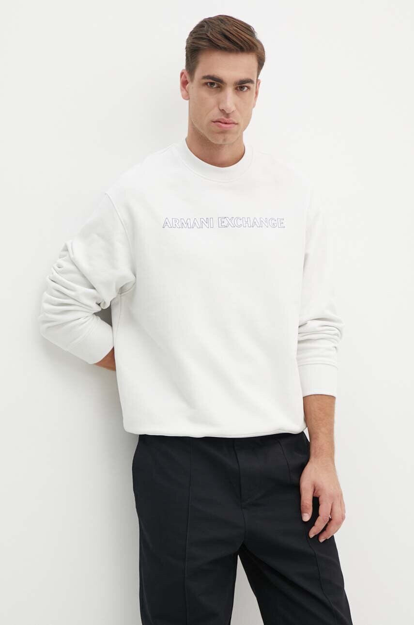 Armani Exchange hanorac de bumbac barbati, culoarea alb, cu imprimeu, 6DZMBA ZJADZ