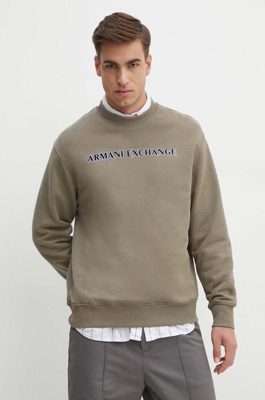 Armani Exchange hanorac de bumbac barbati, culoarea bej, cu imprimeu, 6DZMBA ZJADZ