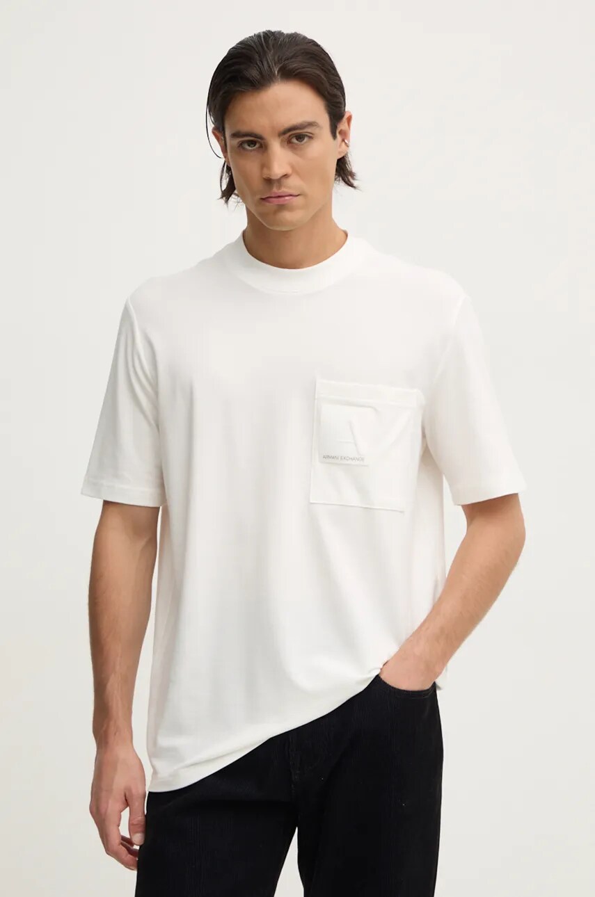 Armani Exchange tricou barbati, culoarea alb, neted, 6DZMJC ZJXHZ
