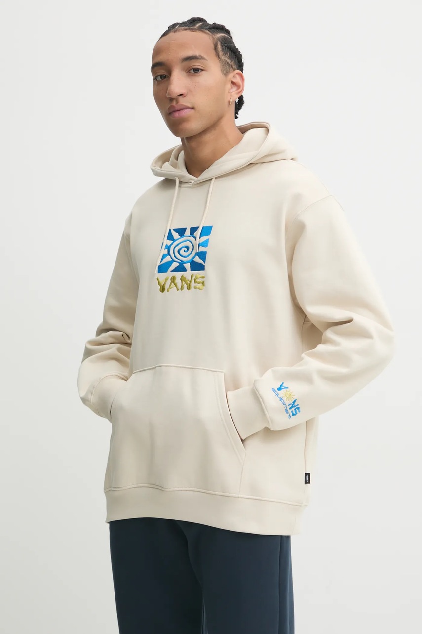 

Памучен суичър Vans в бежово с качулка с апликация VN000JXD2N11, Бежов