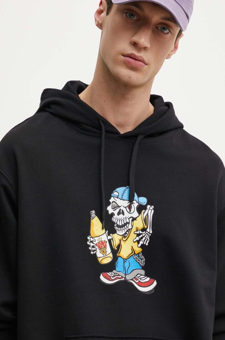 Vans hanorac de bumbac barbati, culoarea negru, cu glugă, cu imprimeu, VN000JE6BLK1 Vans hanorac de bumbac barbati, culoarea negru, cu glugă, cu imprimeu, VN000JE6BLK1
