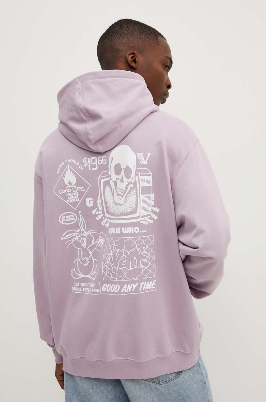 Vans hanorac de bumbac barbati, culoarea violet, cu glugă, cu imprimeu, VN000JE7D451